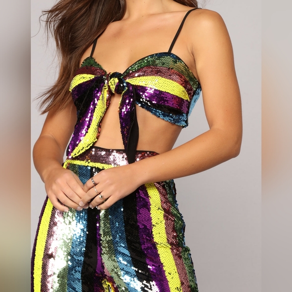 NWT Fashion Nova 2 PC Stripe Sequin Coord Set - Picture 6 of 12